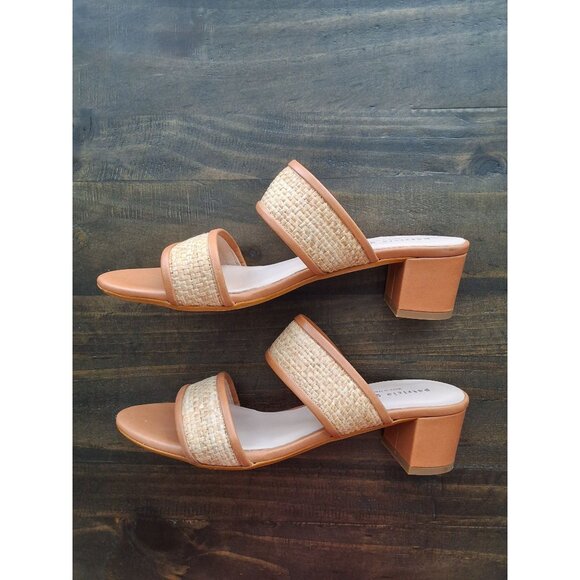 Patricia Green Raffia Block Heel Sandals Womens Size 8 Cognac Leather - Picture 5 of 6